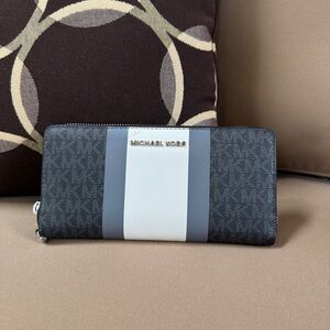 Michael Kors Black Logo Stripe Large Wallet
